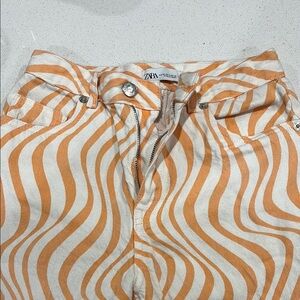 Zara Vibrant Orange and Cream Wave Pants